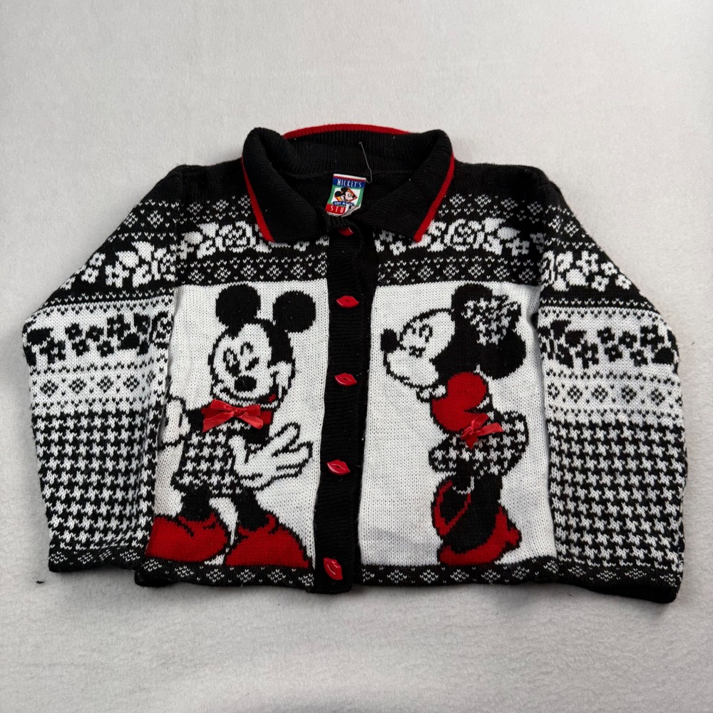 Disney Mickey's Stuff for Kids Vintage Mickey Minnie Mouse Cardigan Sweater L 6X
